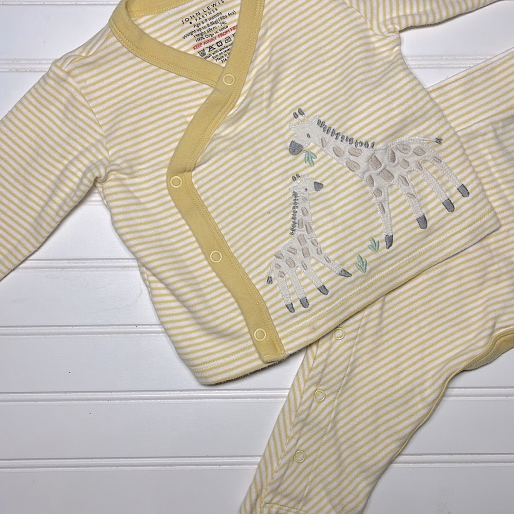 JOHN LEWIS VGUC 100% Organic Giraffe Embroidered Appliqué Kimono Style Set